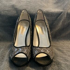 Silver and black 4 inch heeled Caparros